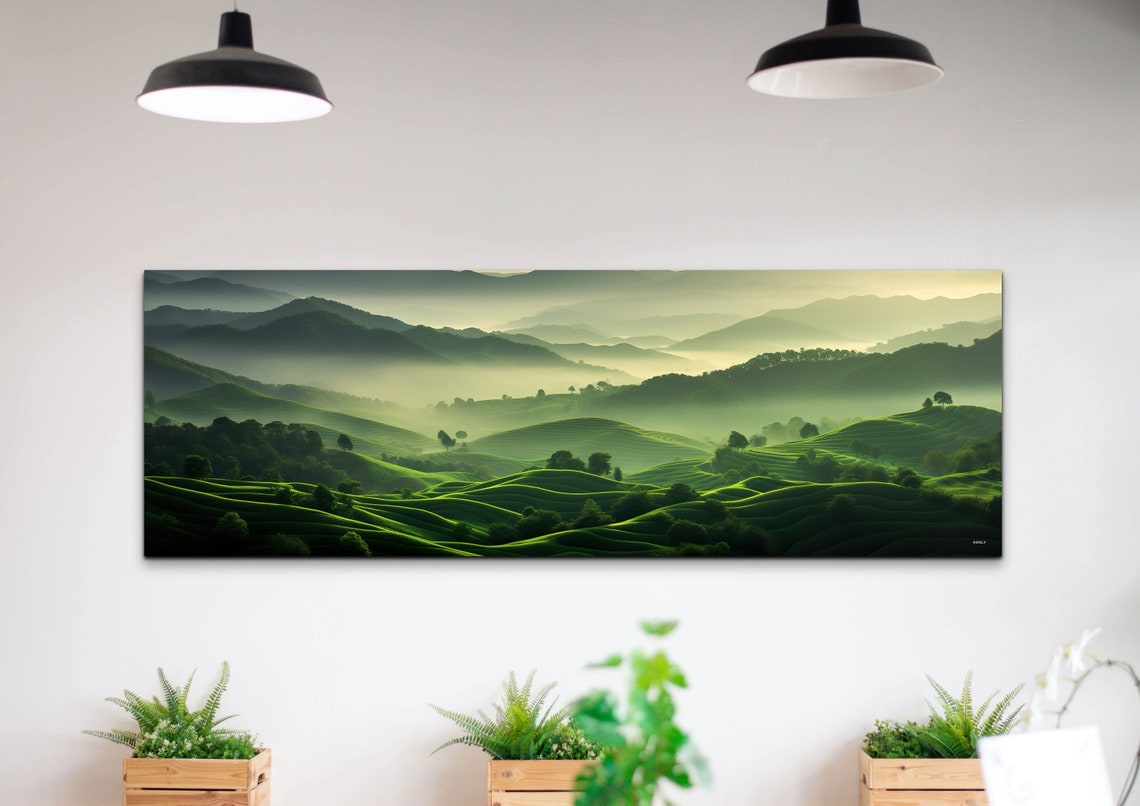 Misty Green Rolling Hills At Dawn Soft Light Panoramic Poster - Image 4
