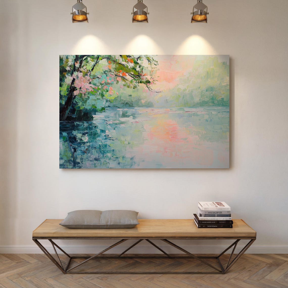 Impressionist Riverbank With Blossoming Tree Pastel Landscape Poster - Image 6