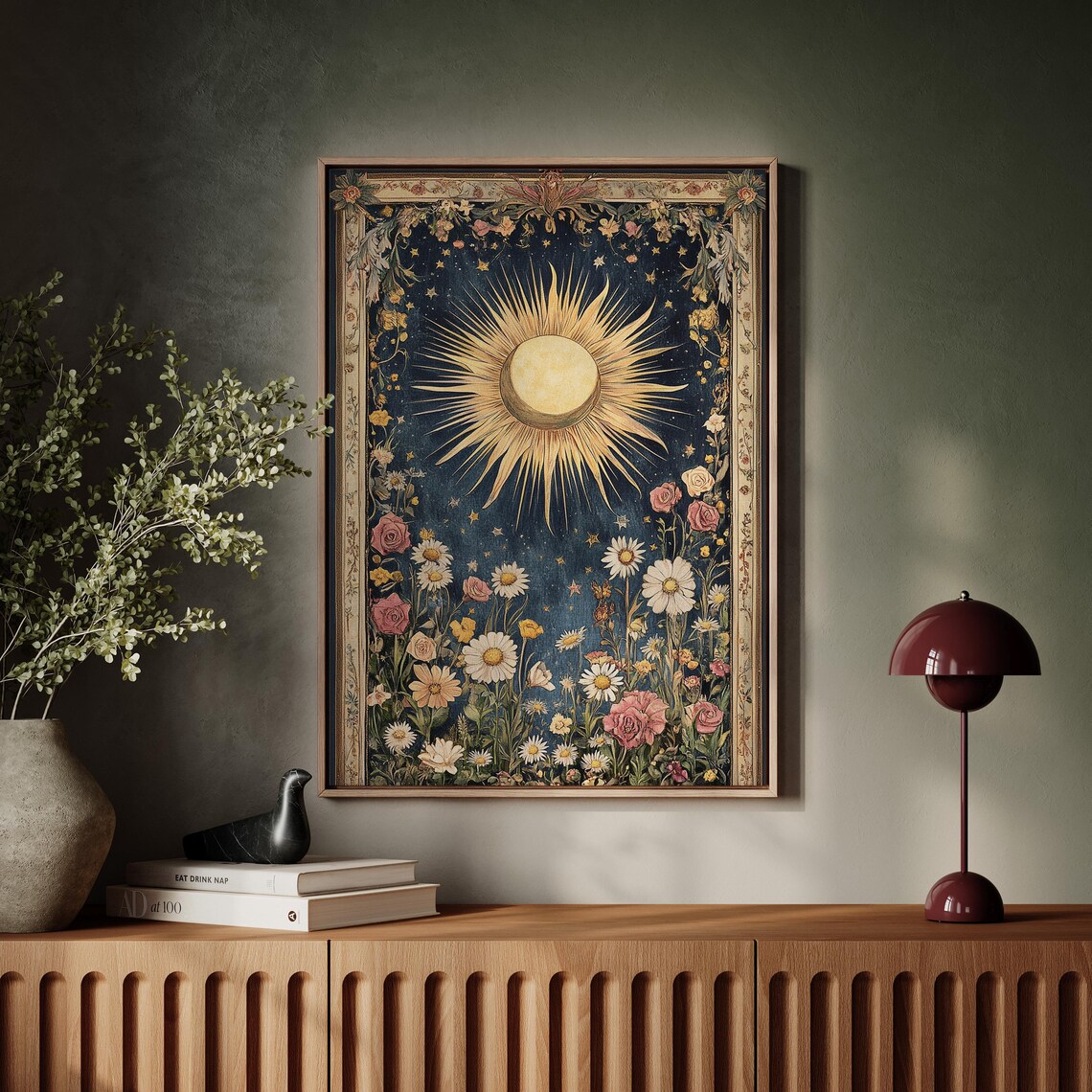Vintage Celestial Sun and Floral Boho Art Print - Image 7
