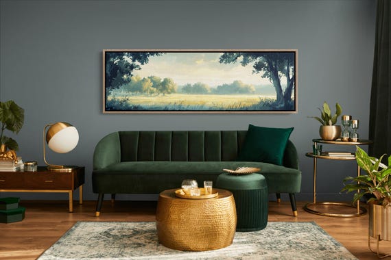 Golden Meadow Sunrise Wall Art Tranquil Landscape Print Nature Inspired Decor For Rustic Or Modern Interiors