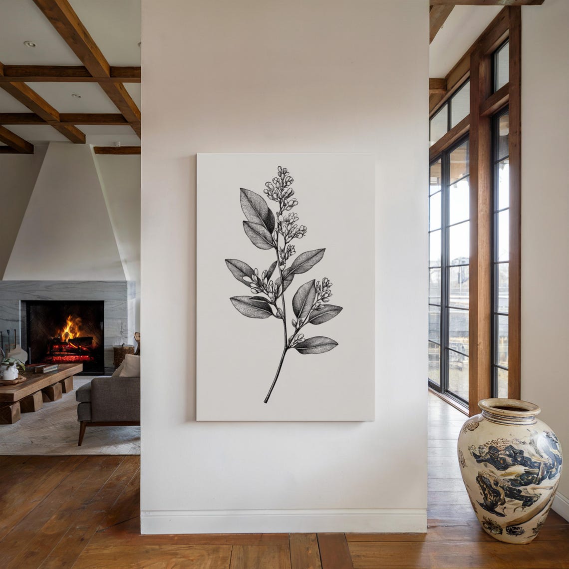 Detailed Shaded Botanical Leaf And Bud Ink Illustration Poster - Image 5