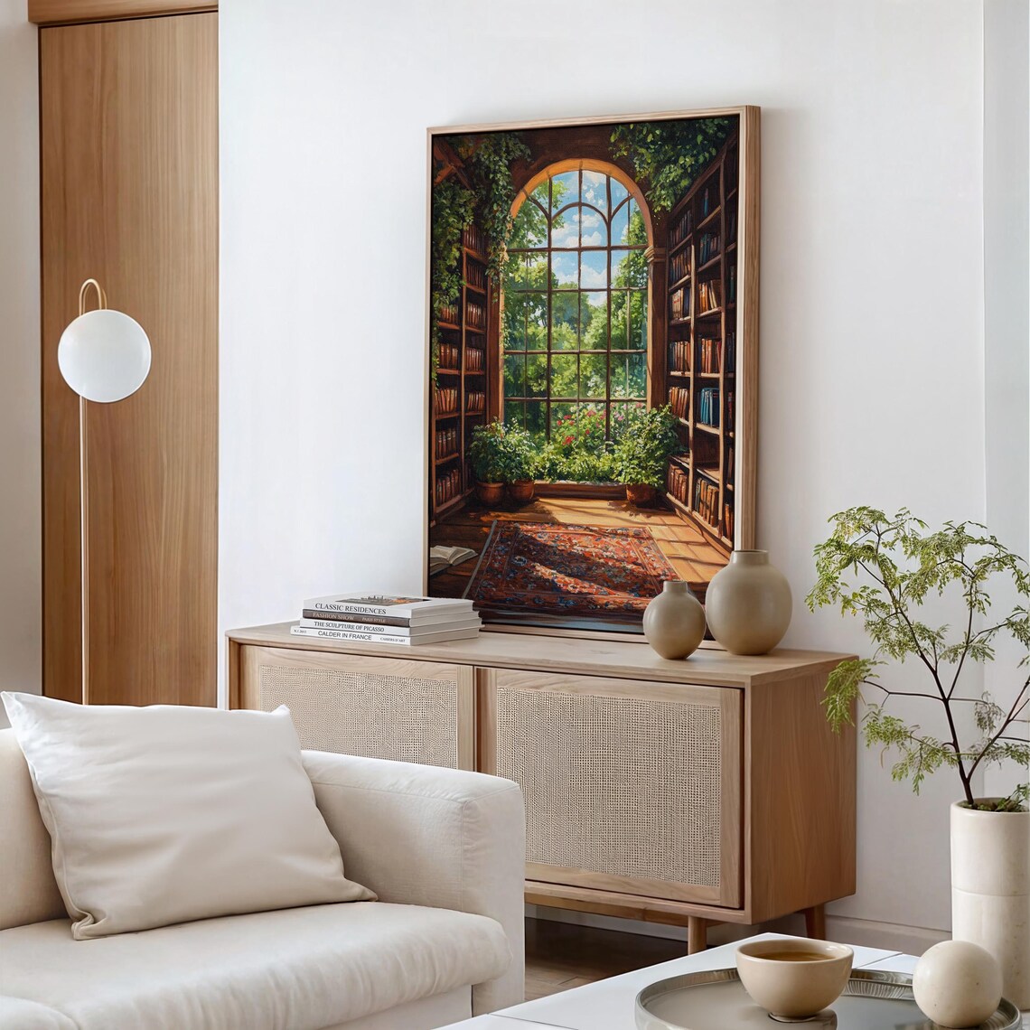 Cozy Library Art Print, Vintage Bookshelves Rustic Charm - Image 3
