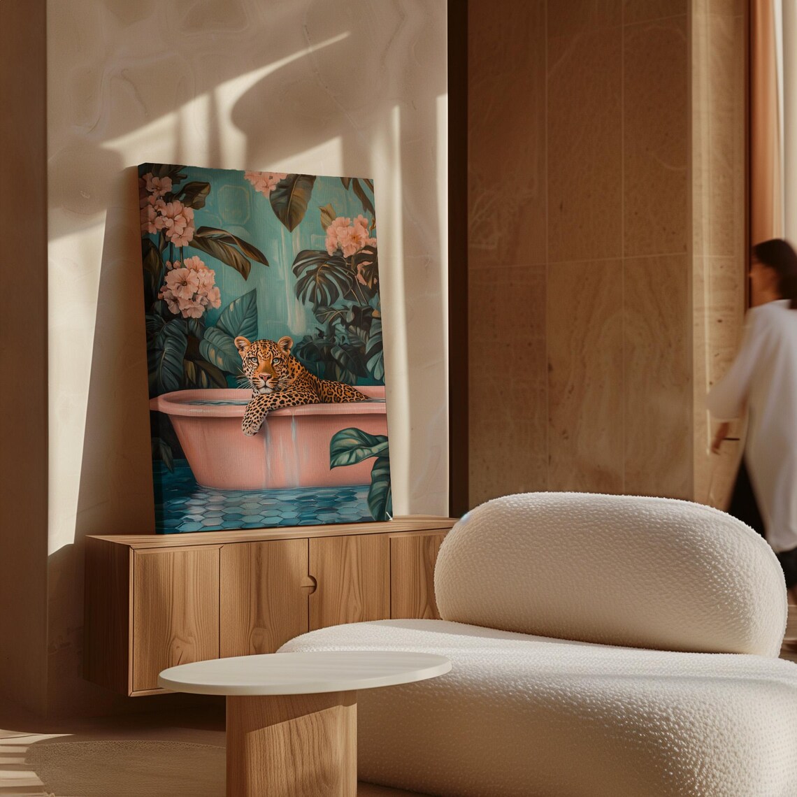 Leopard In Pink Tub Tropical Jungle Floral Bathroom Decor Poster - Image 5