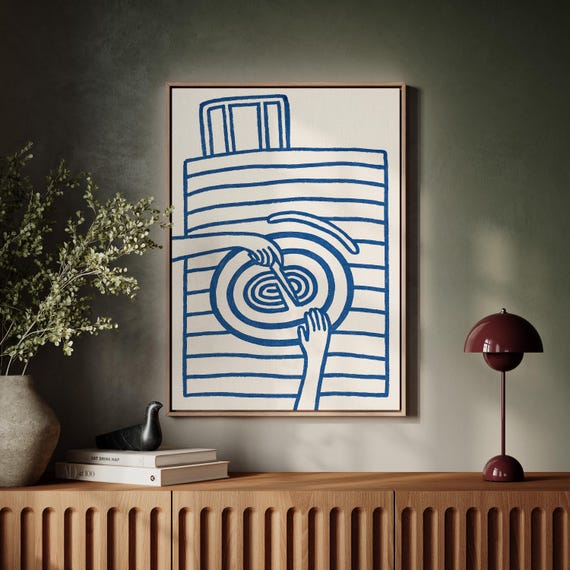 Minimal Blue Line Art Abstract Hands And Geometric Shapes