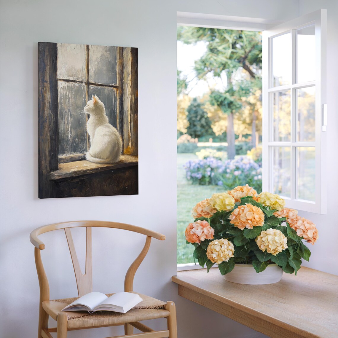 White Cat by Rustic Window, Vintage Farmhouse Art Print - Image 6