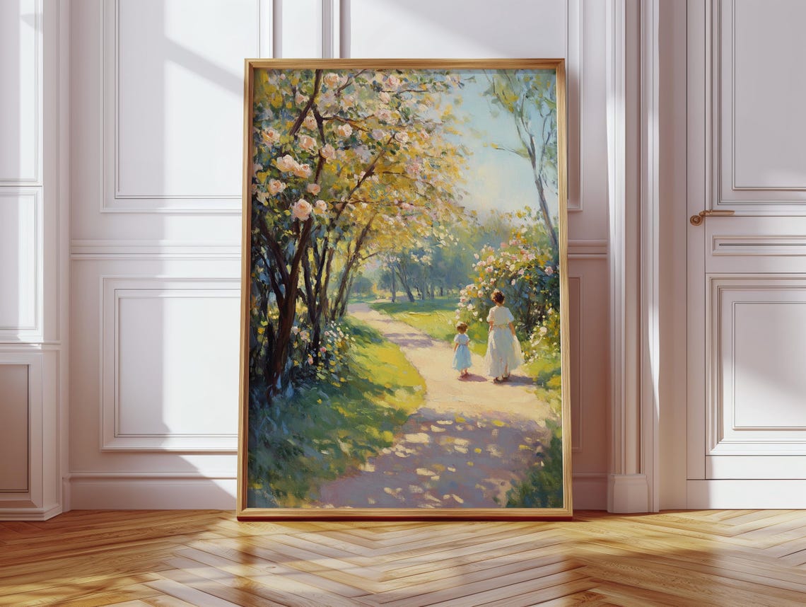Mother and Child on Blossom Walkway Impressionist Garden Poster - Image 4