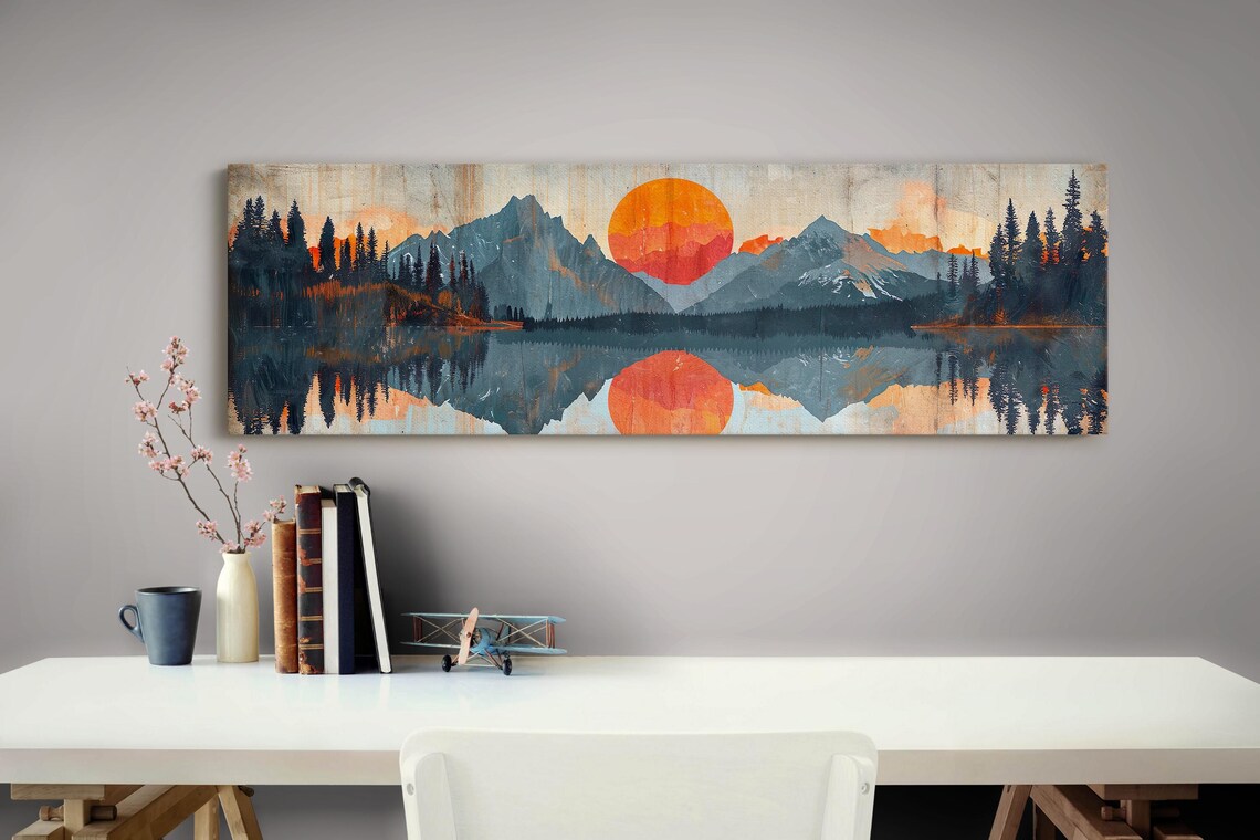 Panoramic Mid Century Modern Mountain Wall Art - Image 3