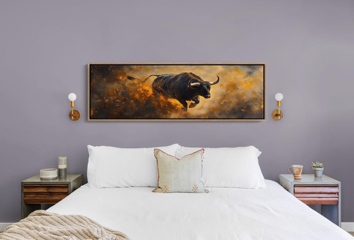 Charging Bull Art Fiery Dynamic Wildlife Panoramic Strength Poster - Image 6