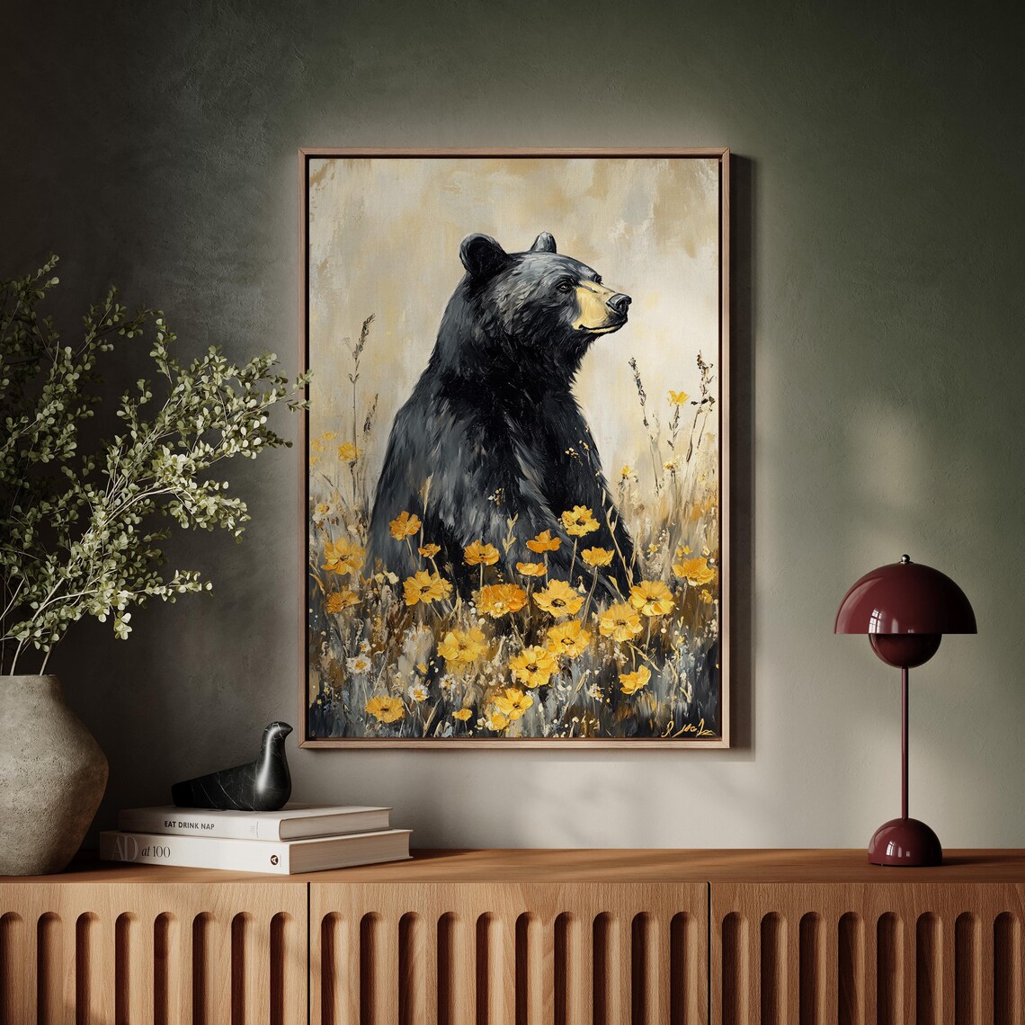 Black Bear With Golden Wildflowers Art Print - Image 6