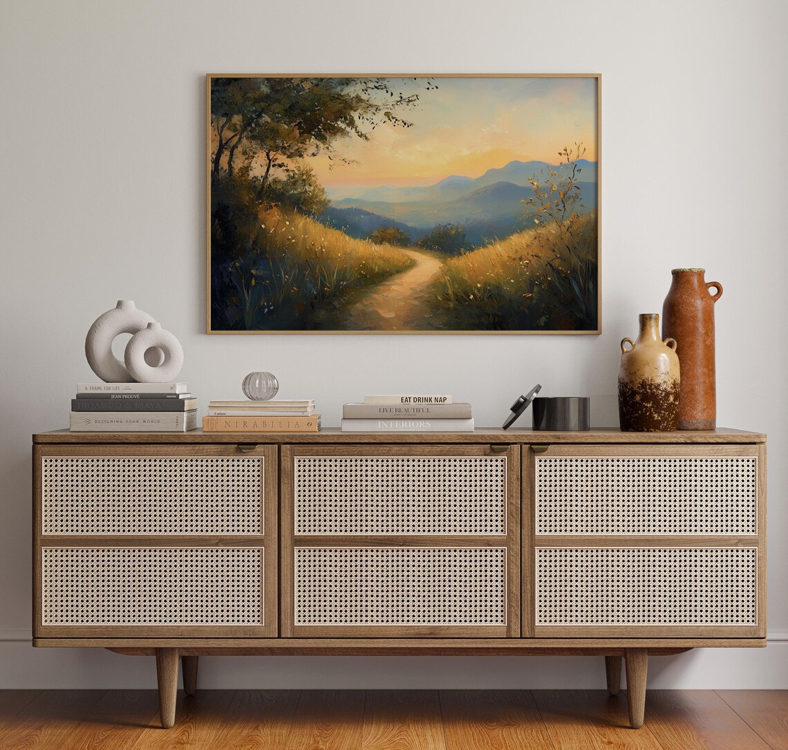 Golden Sunset Mountain Path, Rustic Landscape Art Print - Image 2
