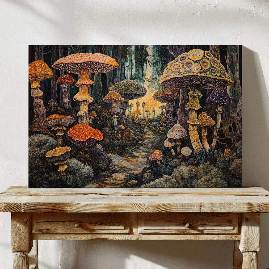 Whimsical Mushroom Forest Art Print, Fantasy Fungi