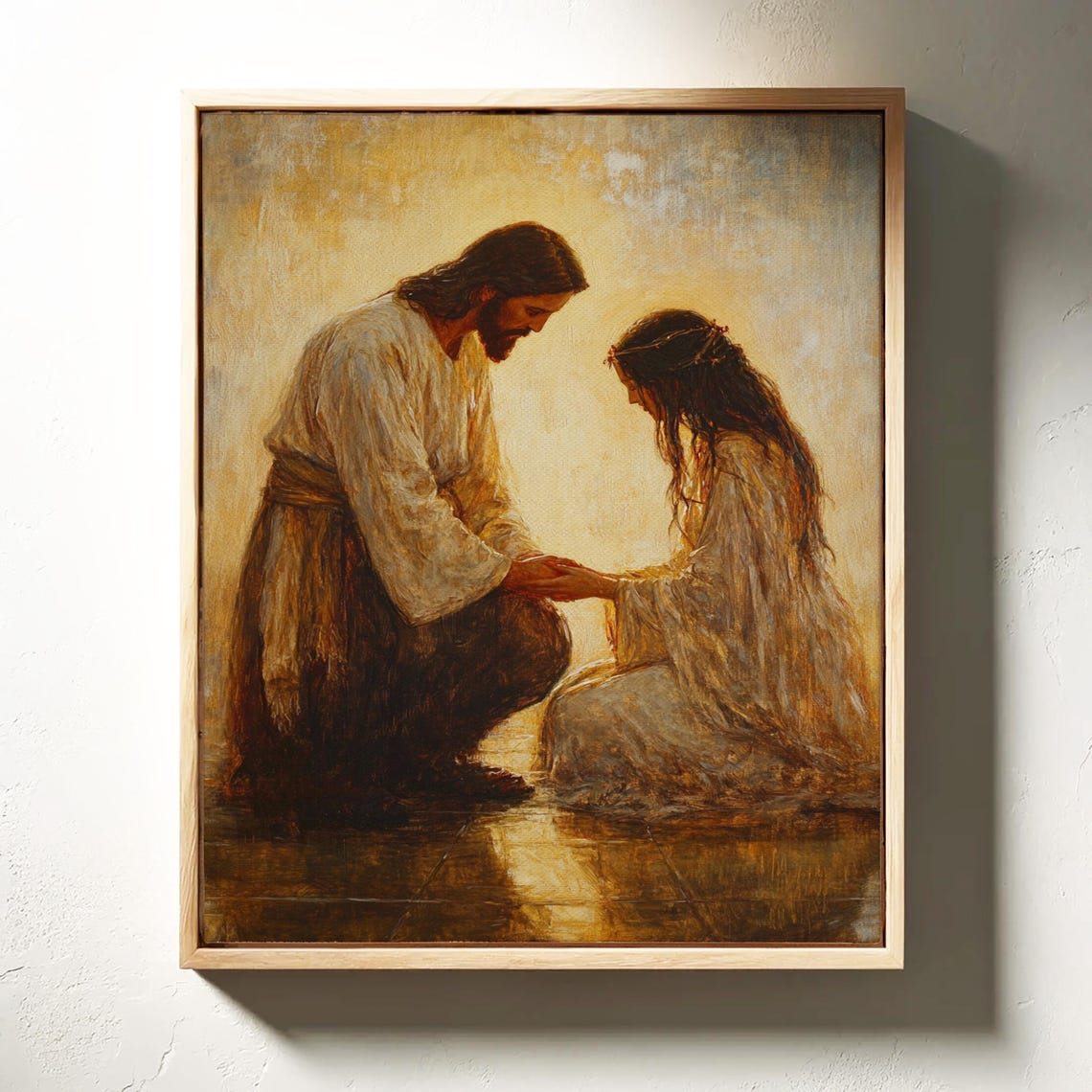 Jesus Kneeling to Hold a Woman's Hands in a Moment of Grace Poster - Image 3