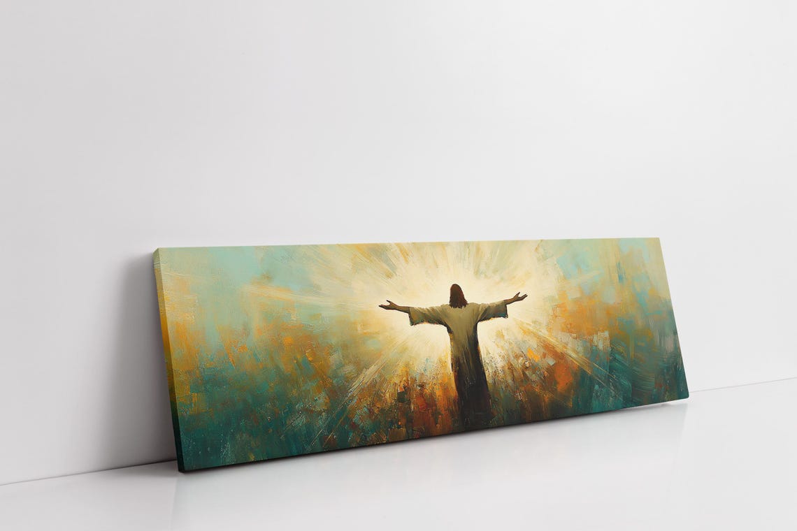 Radiant Jesus Christ Savior Silhouette Heavenly Gold Rays Art Poster - Image 7