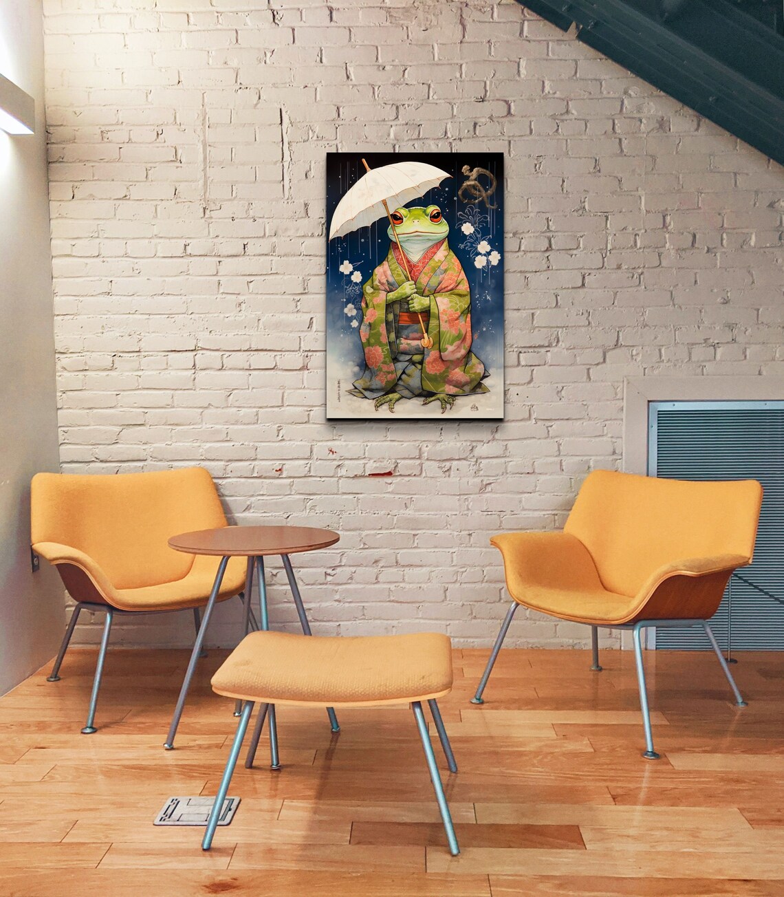 Japanese Frog In Kimono Holding Umbrella In The Rain Art Poster - Image 4