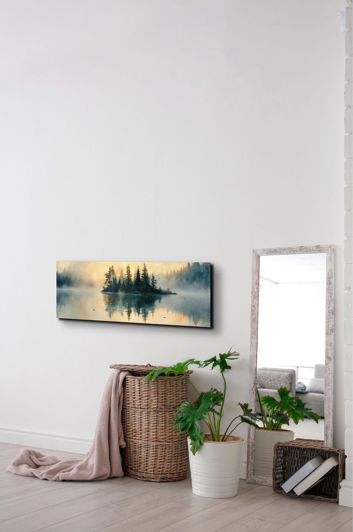 Golden Mist Lake Island Reflection Calm Panoramic Nature Art Poster - Image 7