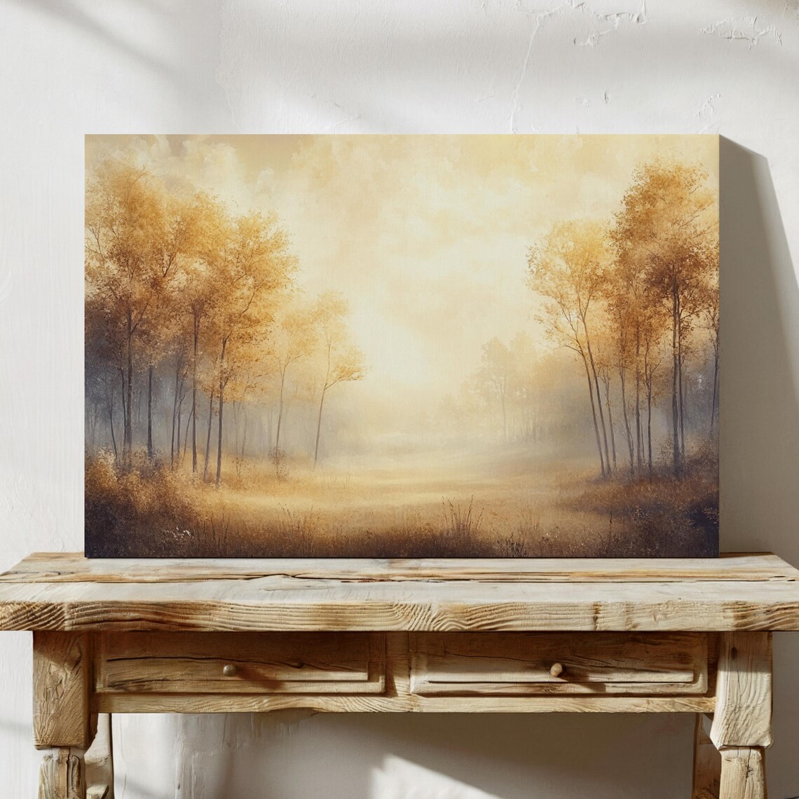 Golden Autumn Trees In Mist Morning Light Forest Landscape Painting Poster - Image 7