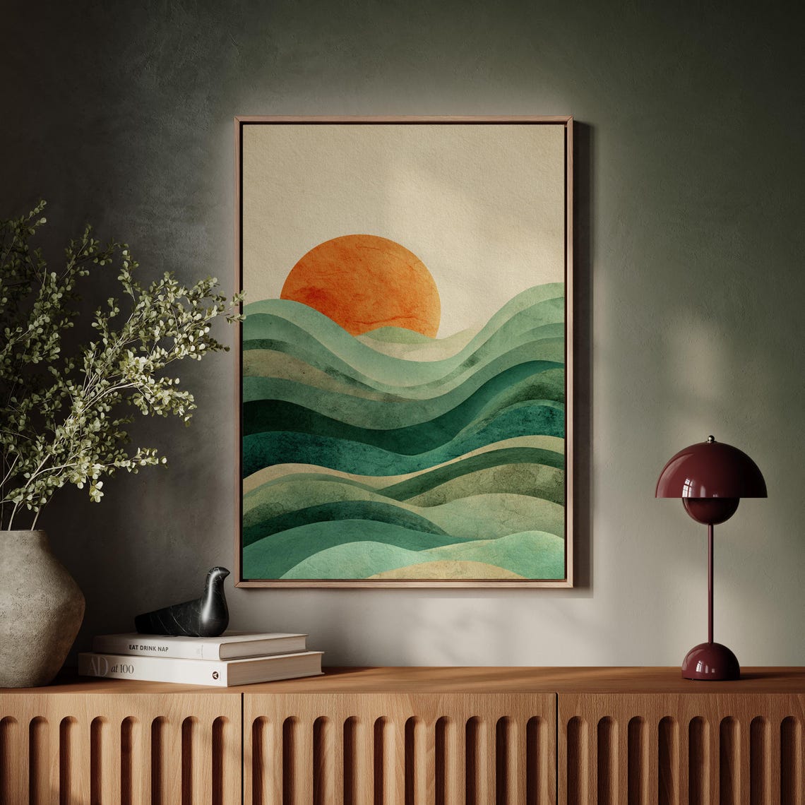 Retro Sunset Waves Minimalist Abstract Ocean Canvas Art