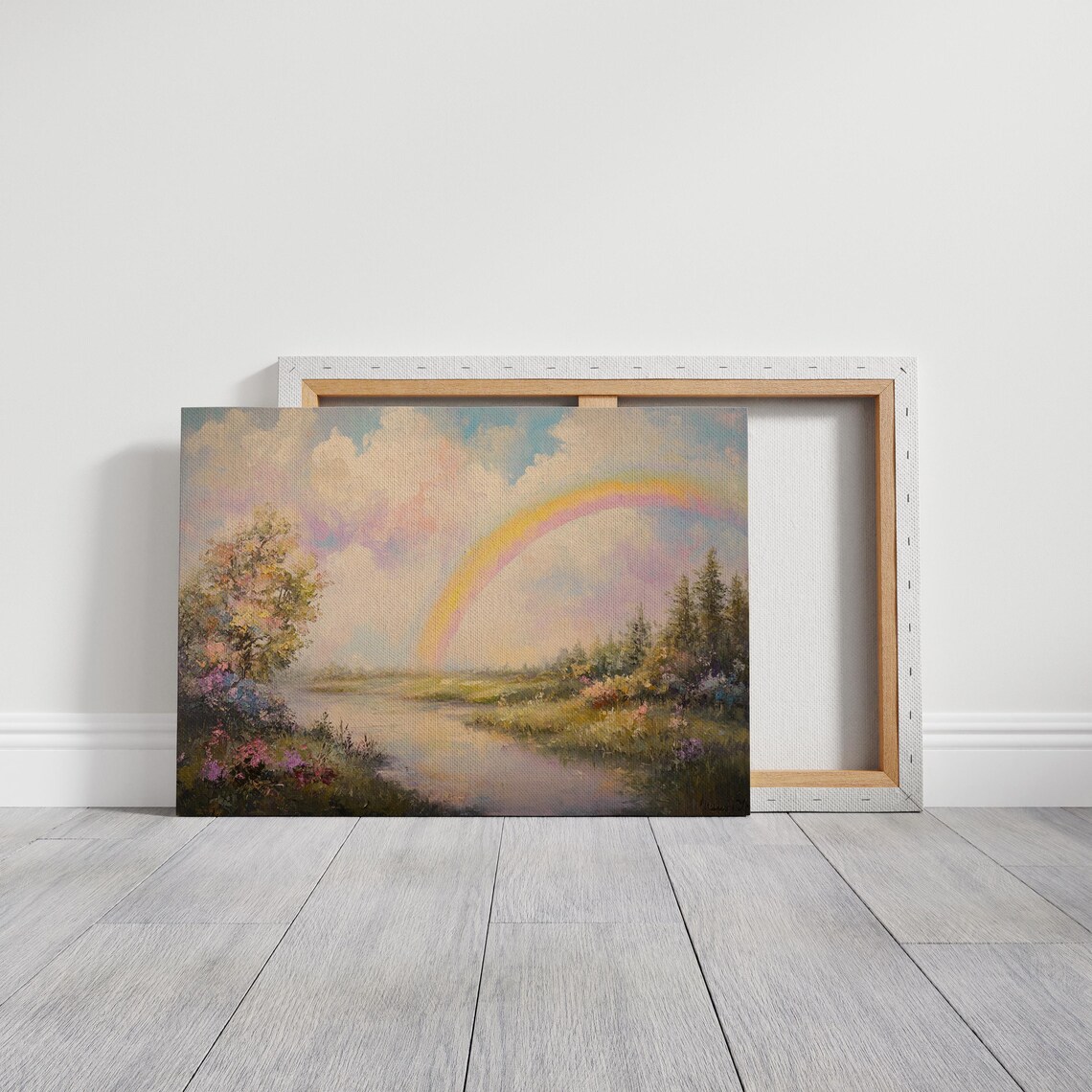 Pastel Rainbow Over River Landscape, Scenic Nature Art Print - Image 4