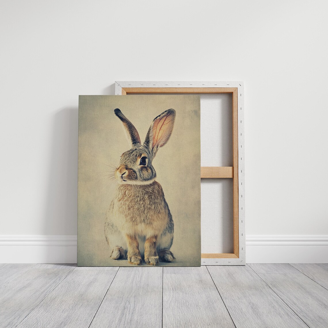 Vintage Rabbit Portrait Tall Ears Neutral Sepia Rustic Farmhouse Poster - Image 2