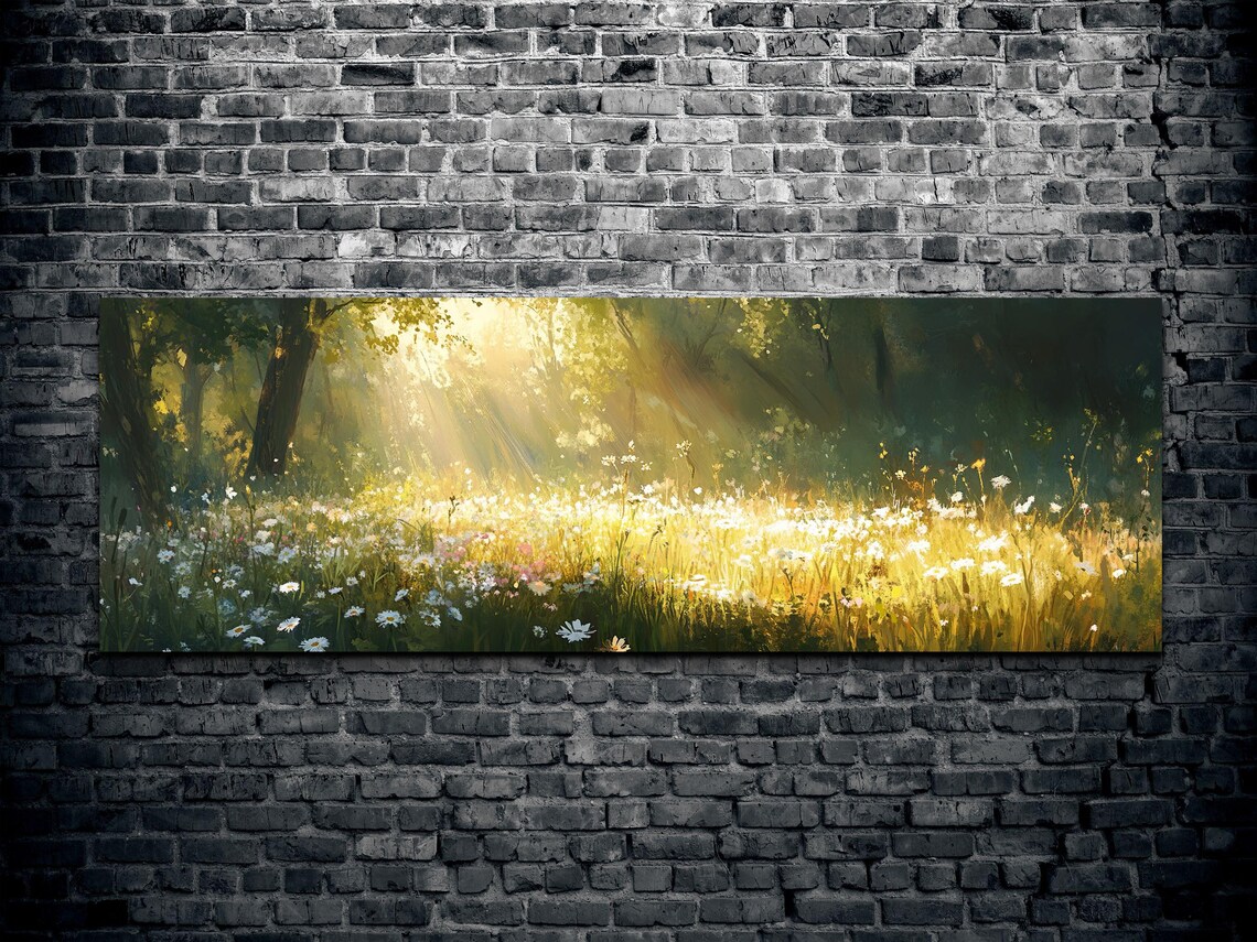 Serene Wild Flower Landscape, Tranquil Landscape Art - Image 2