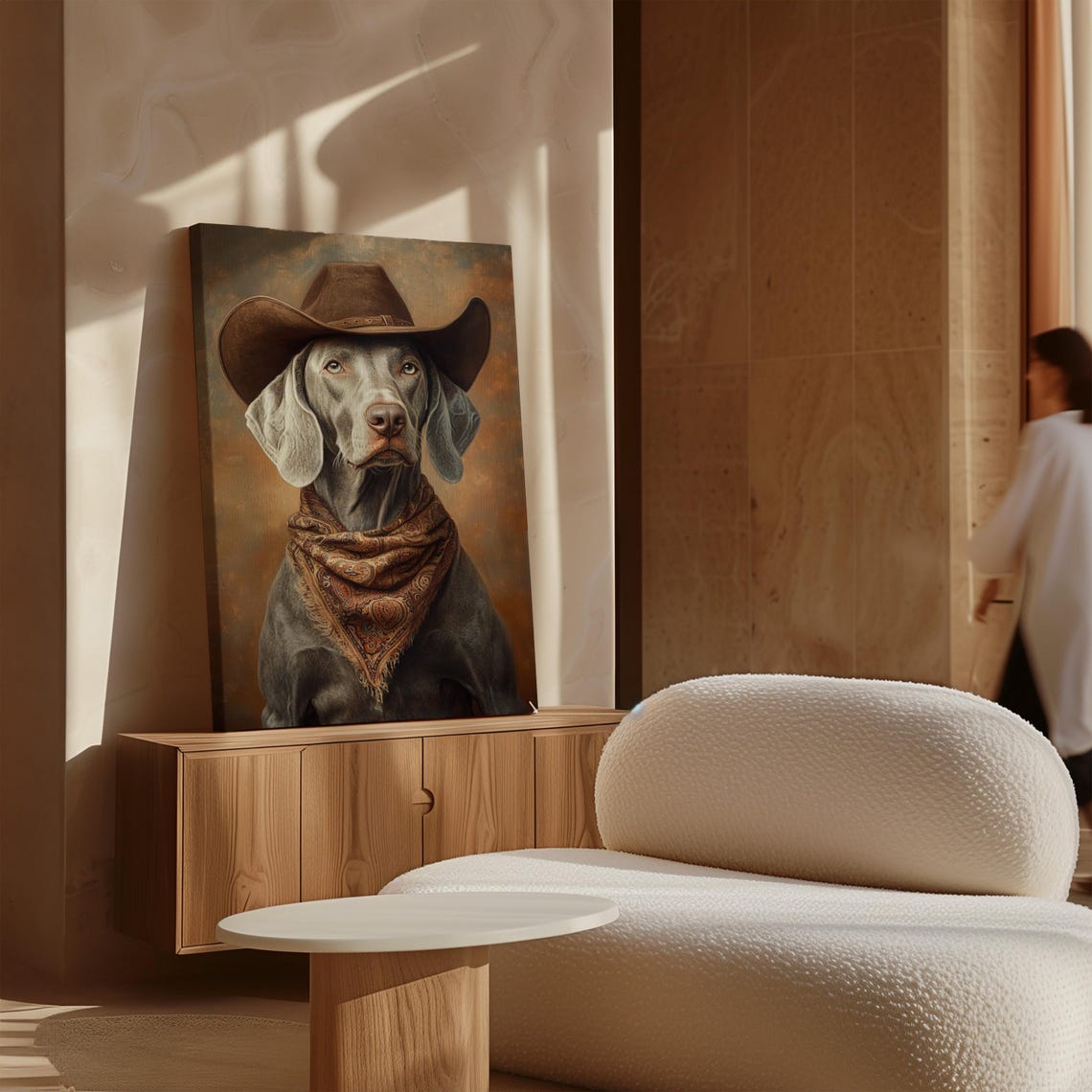 Weimaraner Cowboy Hat Amber Glow Western Dog Portrait Poster - Image 4