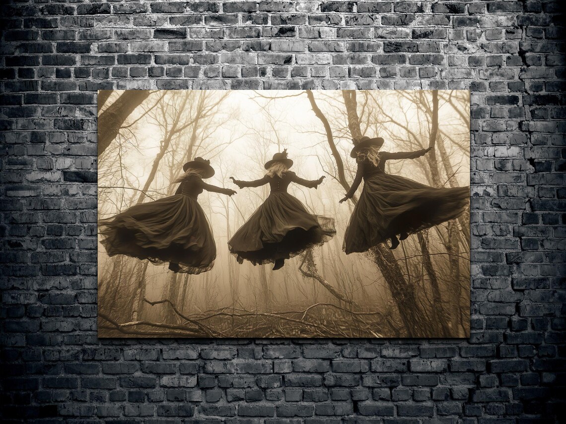 Three Witch Coven in the Woods, Halloween Art - Image 2