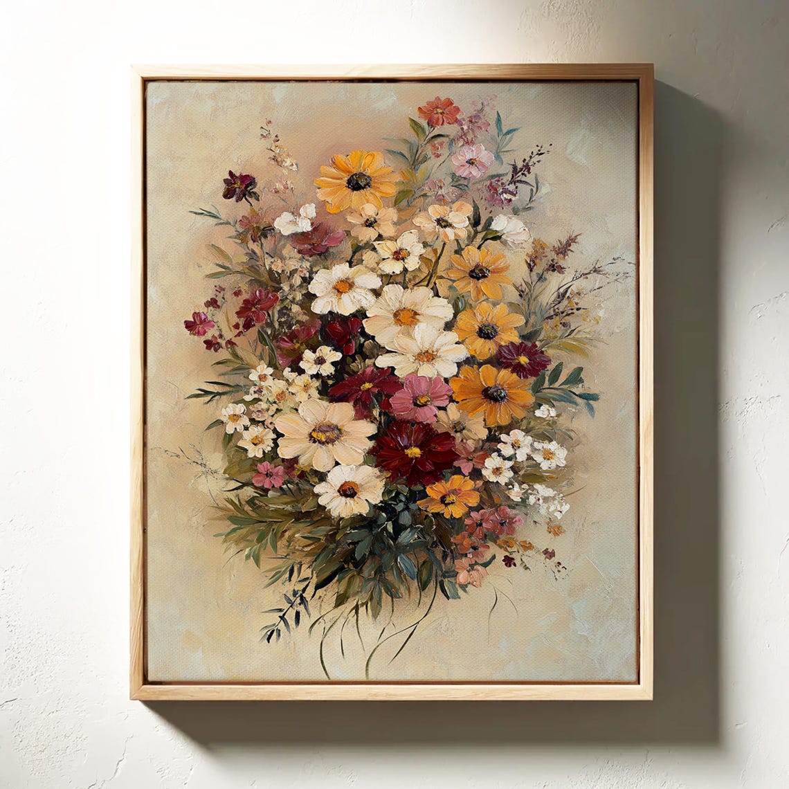 Vintage Wildflower Bouquet Rustic Floral Oil Painting Poster - Image 3