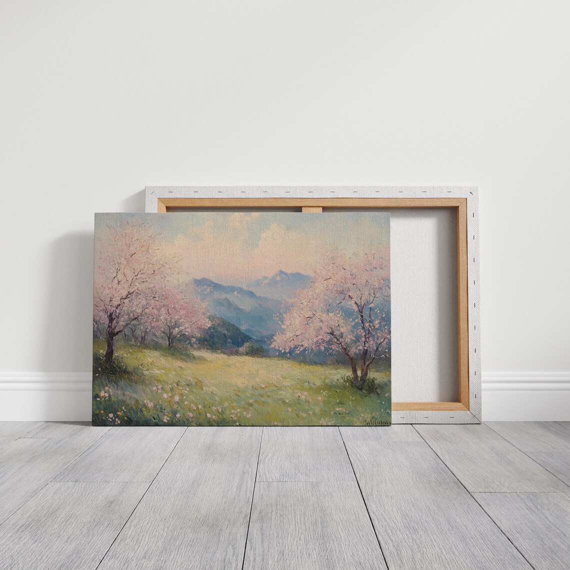 Spring Blossom Meadow Landscape, Serene Nature Art Print - Image 3
