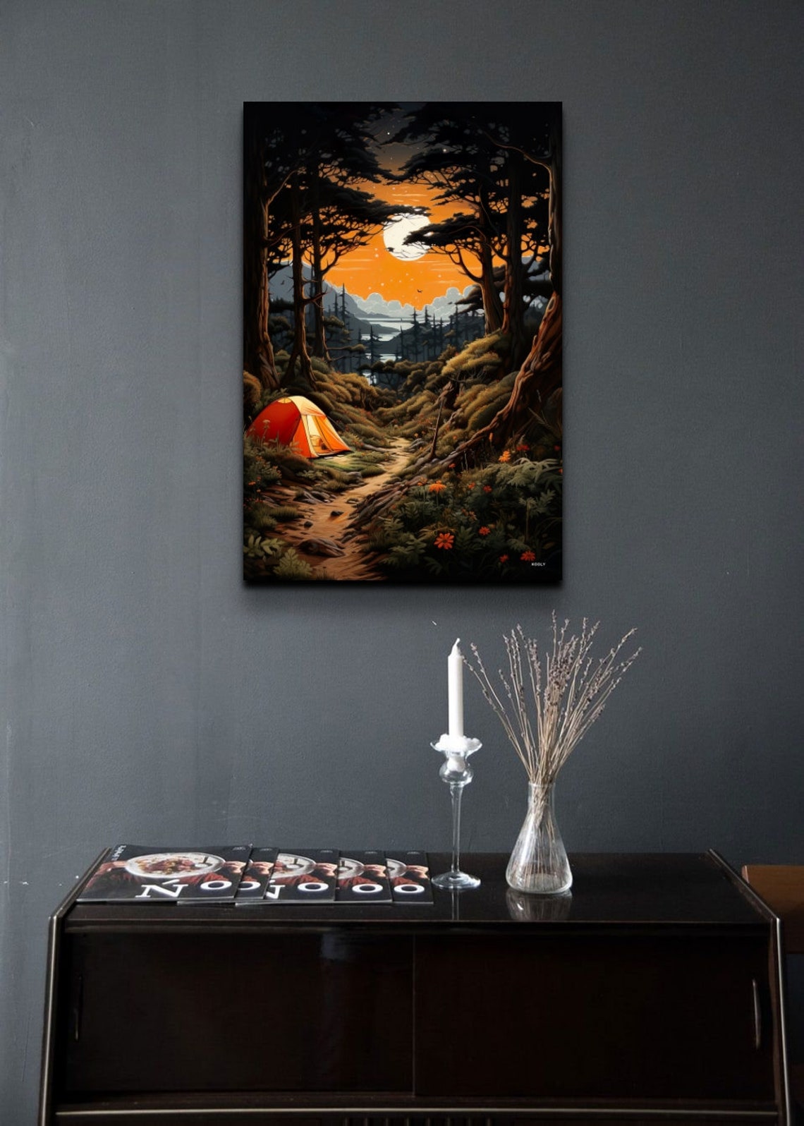 Glowing Camp Tent in a Forest Under the Full Moon Night Sky Poster - Image 6