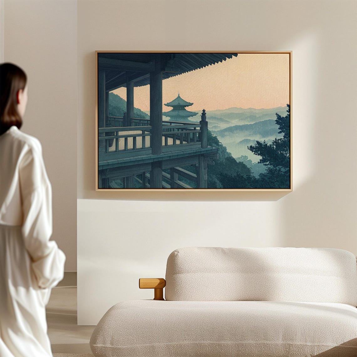 Japanese Temple Terrace Overlooking Misty Mountains Dawn Poster - Image 4