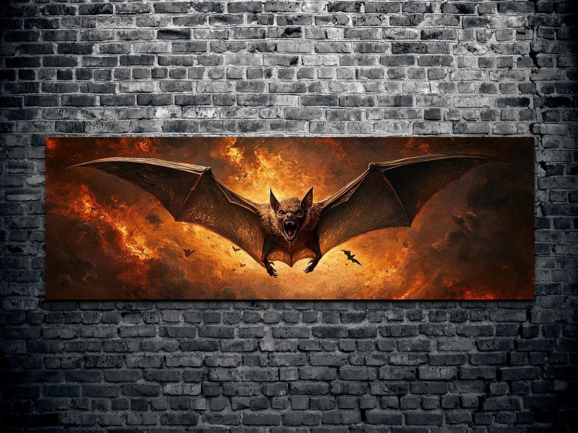 Vampire Bat Soaring Through Ember Clouds Panoramic Horror Poster - Image 2
