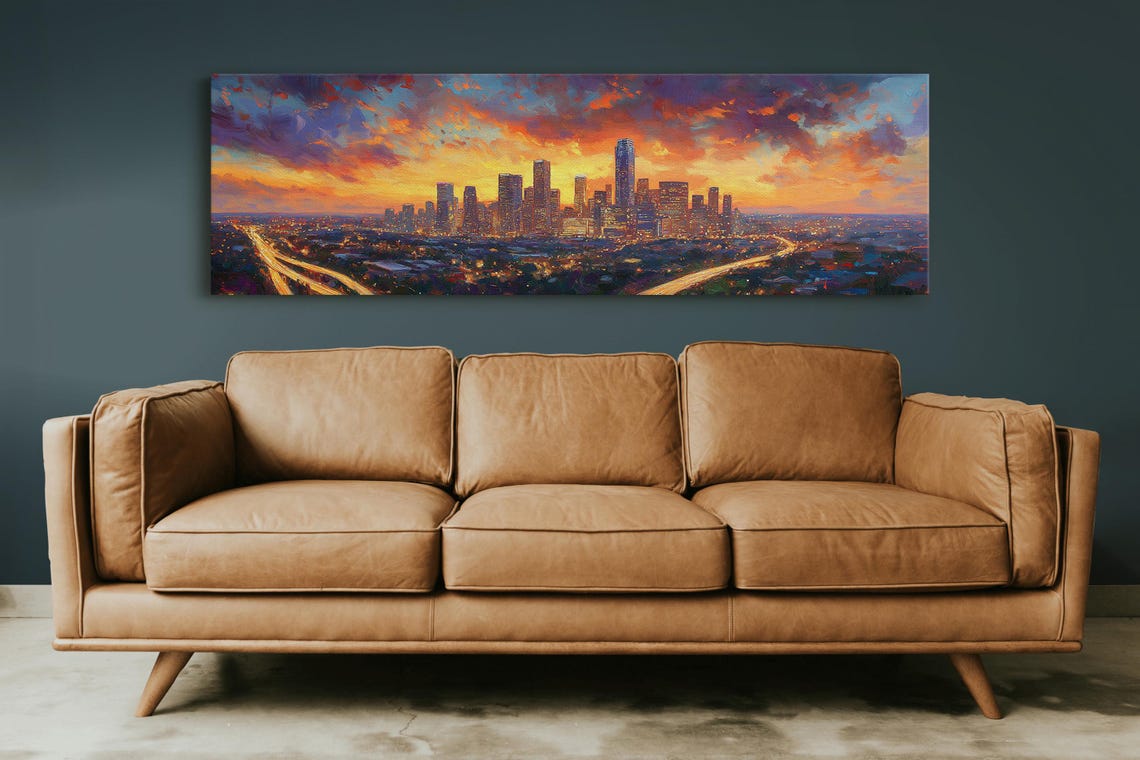 Dramatic City Skyline Sunset Fiery Clouds Urban Lights View Poster - Image 3