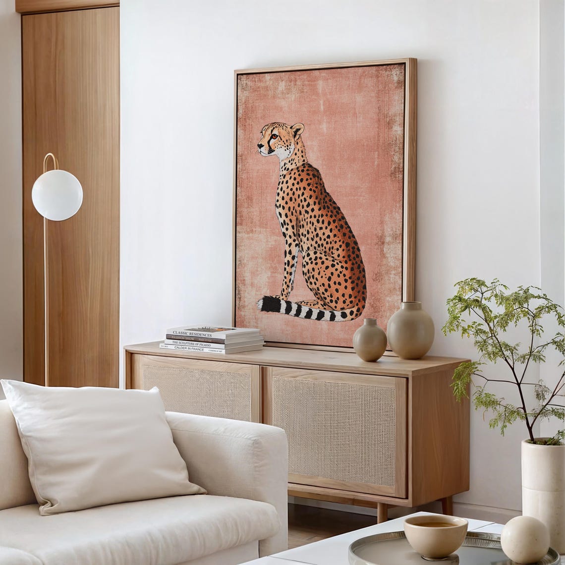 Graceful Cheetah Retro Wildlife Illustration Terracotta Poster - Image 6