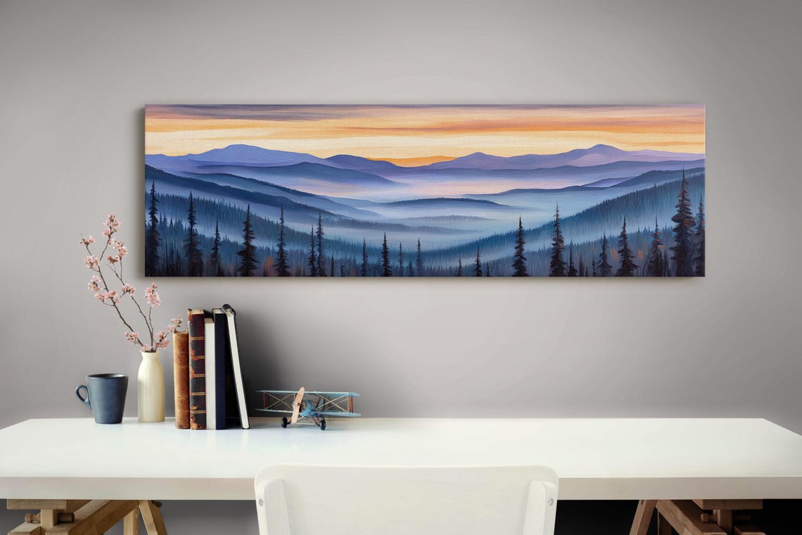 Serene Mountain Sunrise Misty Pine Forest Panoramic Landscape Poster - Image 6