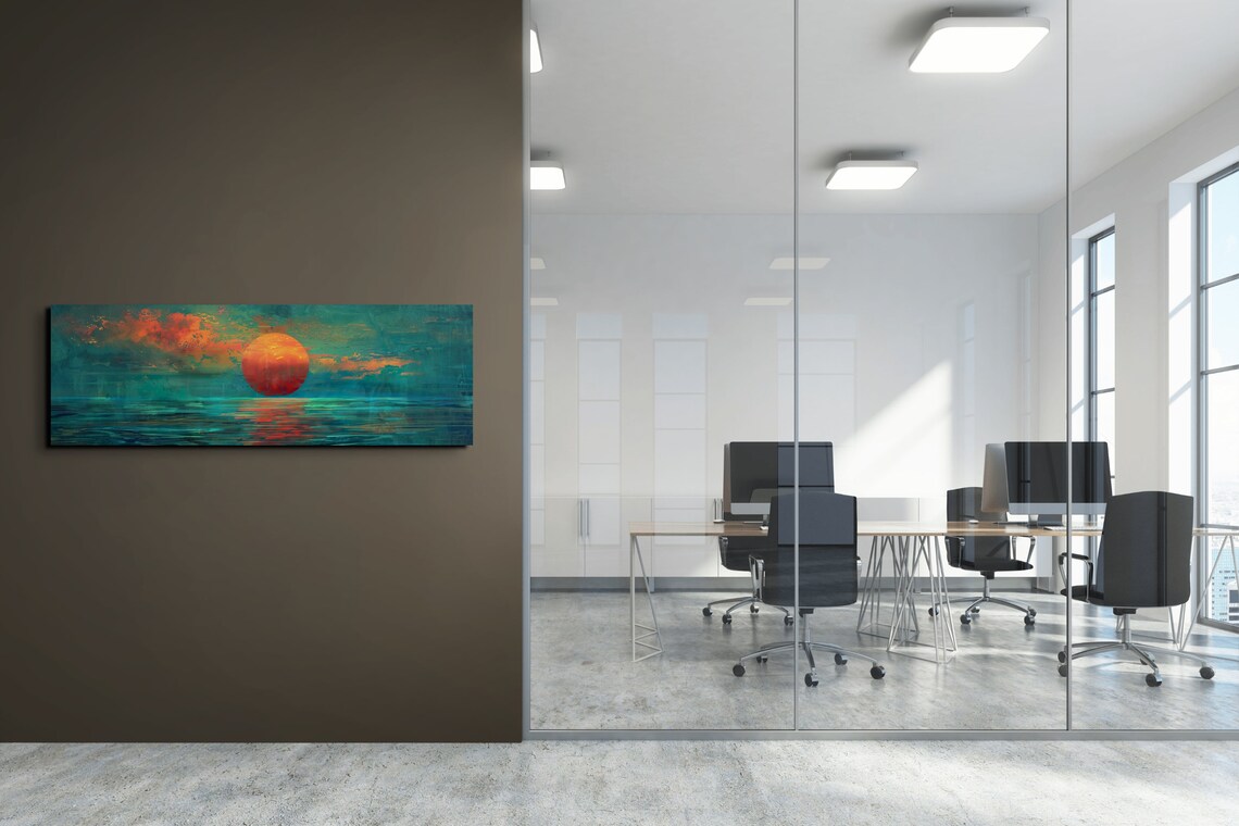 Sunset Over The Emerald Green Ocean, Vintage Painting - Image 5