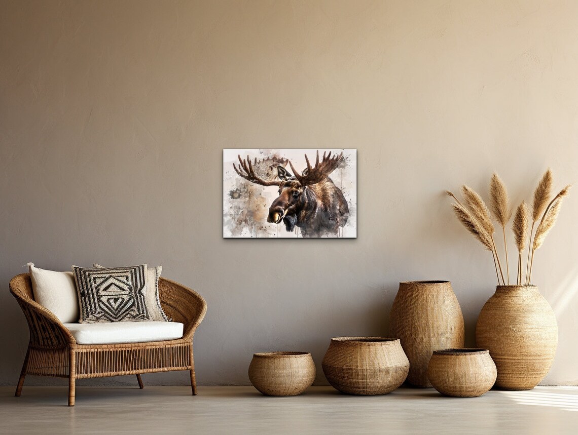 Majestic Bull Moose Portrait Watercolor Antler Wildlife Poster - Image 7