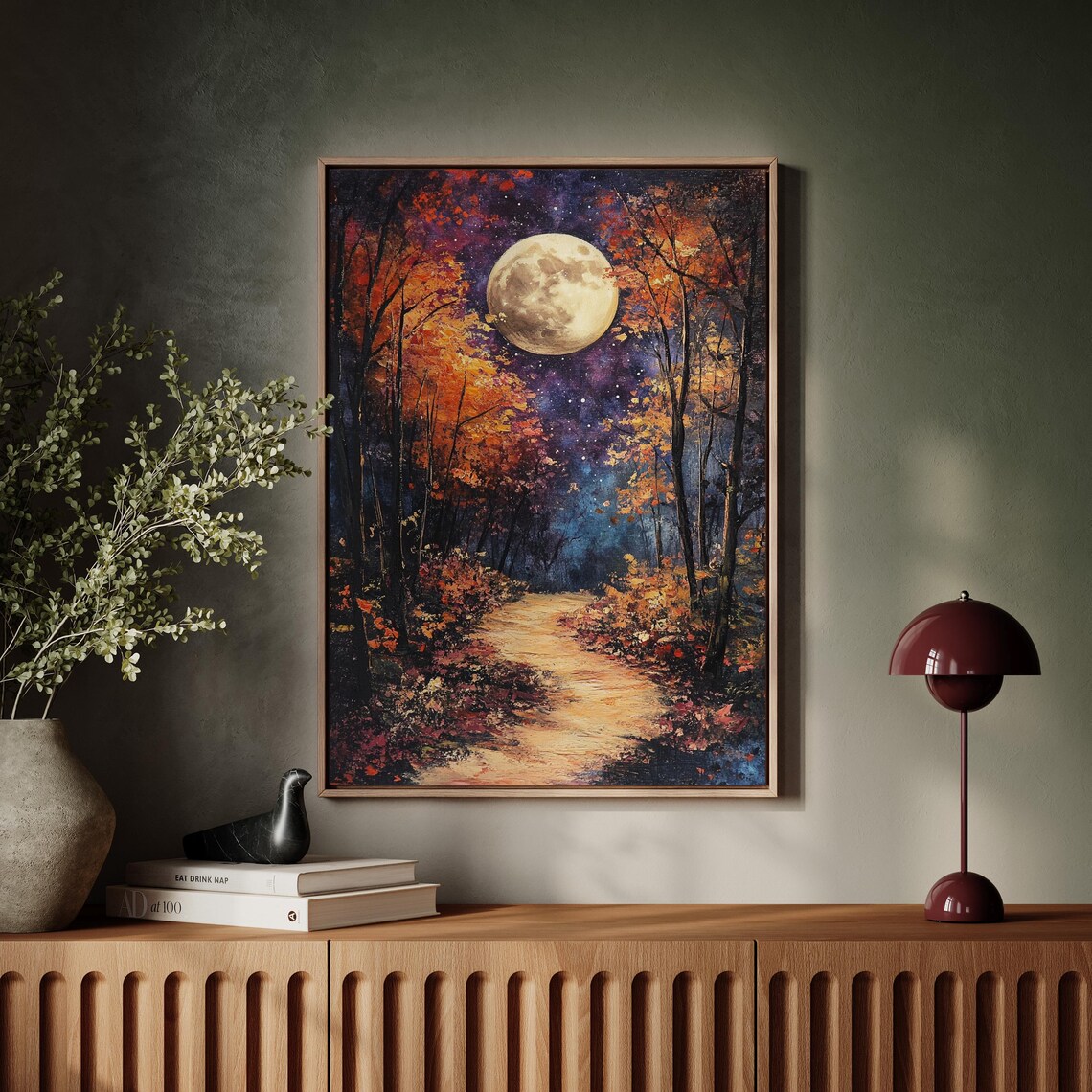 Autumn Moonlit Path, Vibrant Fall Forest Scene - Image 7