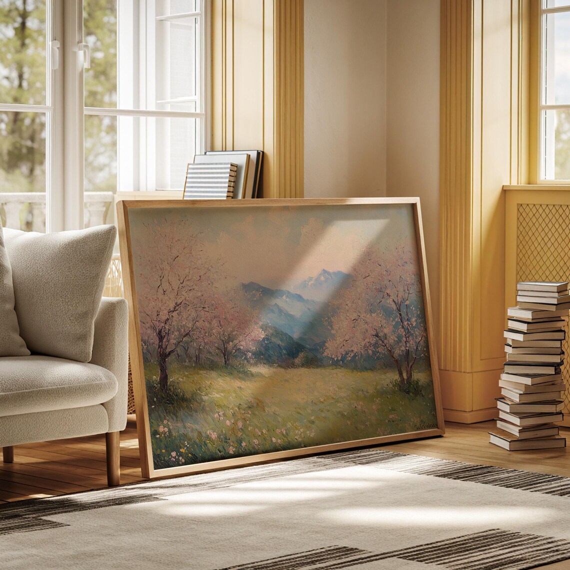 Spring Blossom Meadow Landscape, Serene Nature Art Print - Image 6