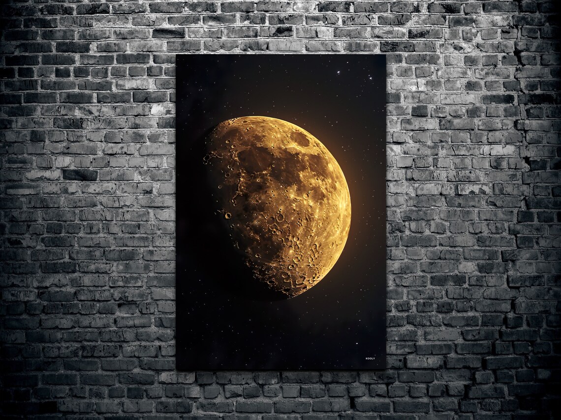 Golden Full Moon Close Up Starry Night Sky Celestial Lunar Poster - Image 6