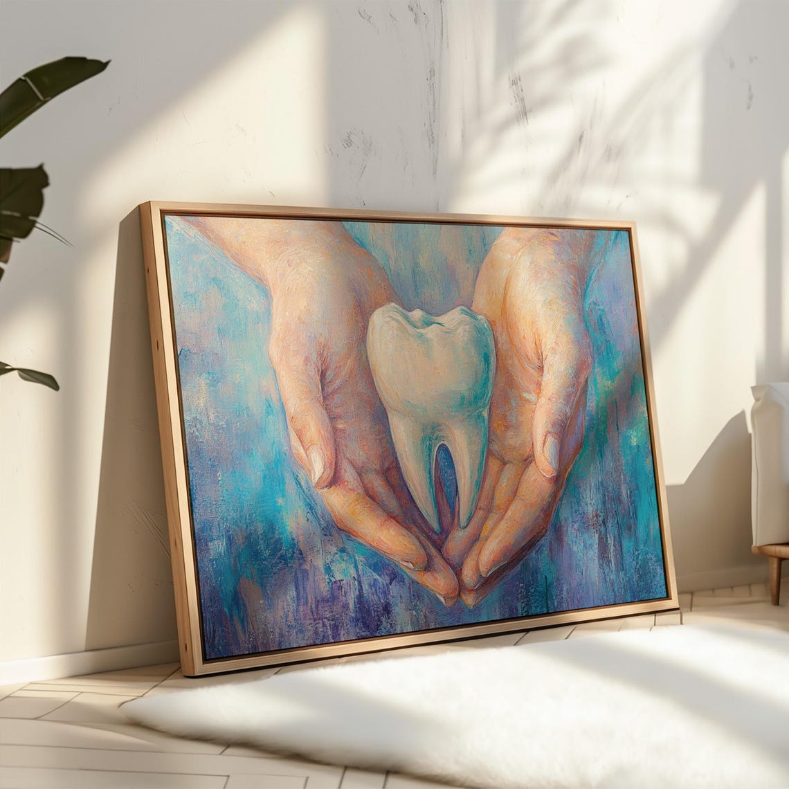 Cupped Hands With White Tooth Dental Office Warm Artwork Poster - Image 3