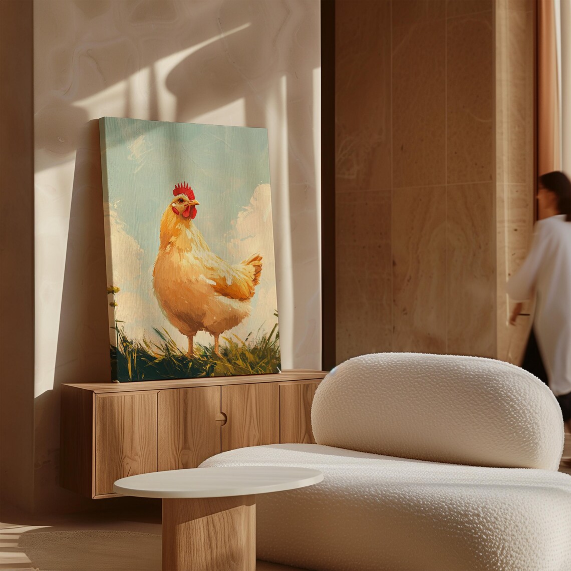 Plump Golden Hen Standing in Tall Grass Pastoral Oil Art Poster - Image 4