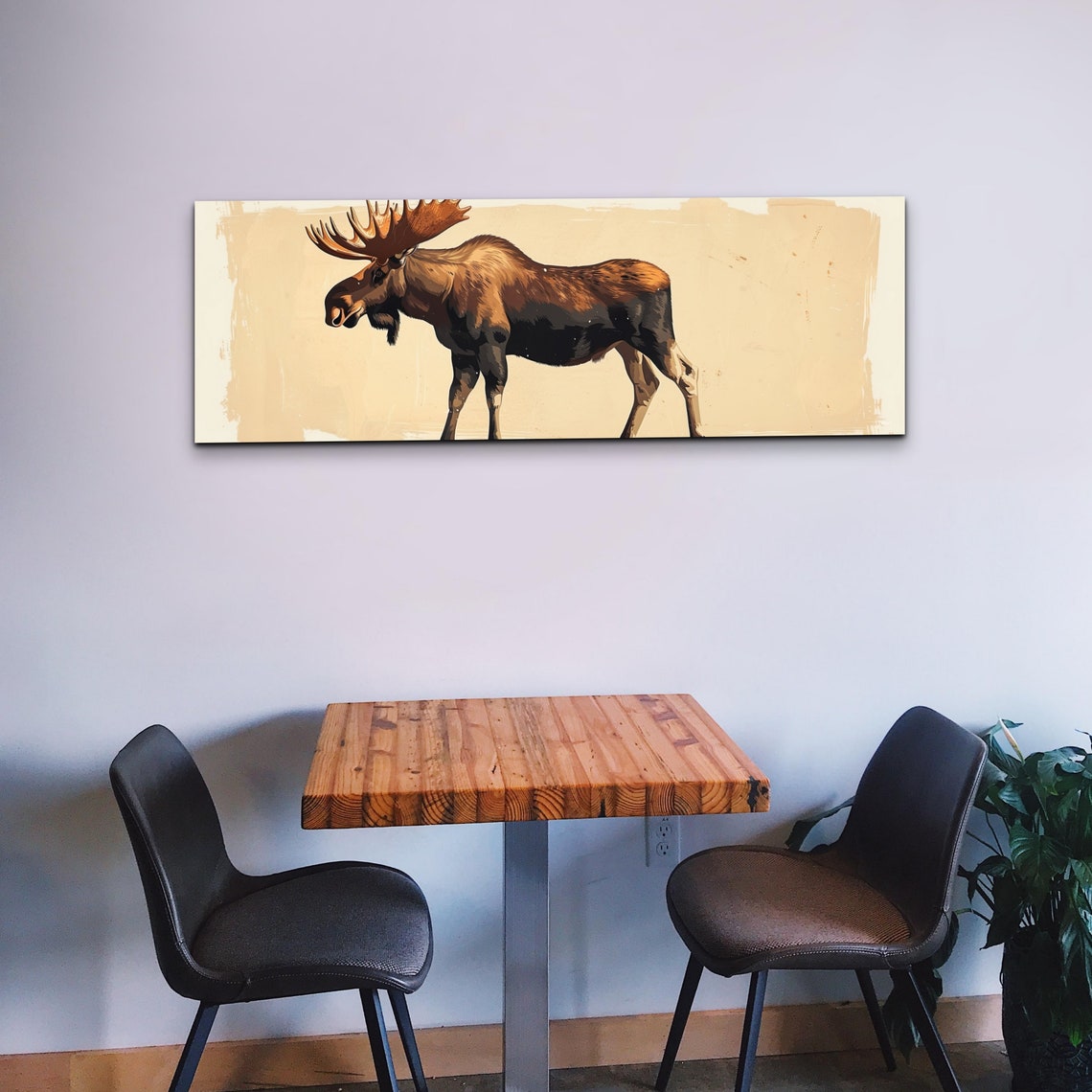 Moose Side Profile Panoramic Mid Century Modern Wildlife Poster - Image 6