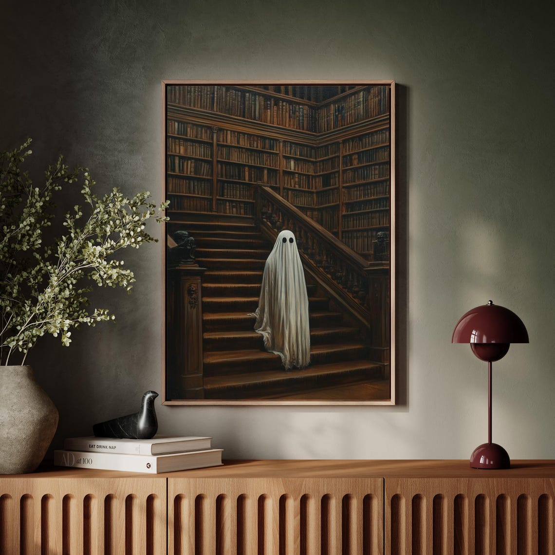 Spooky Ghost On Haunted Library Stairs Gothic Dark Academia Poster - Image 7