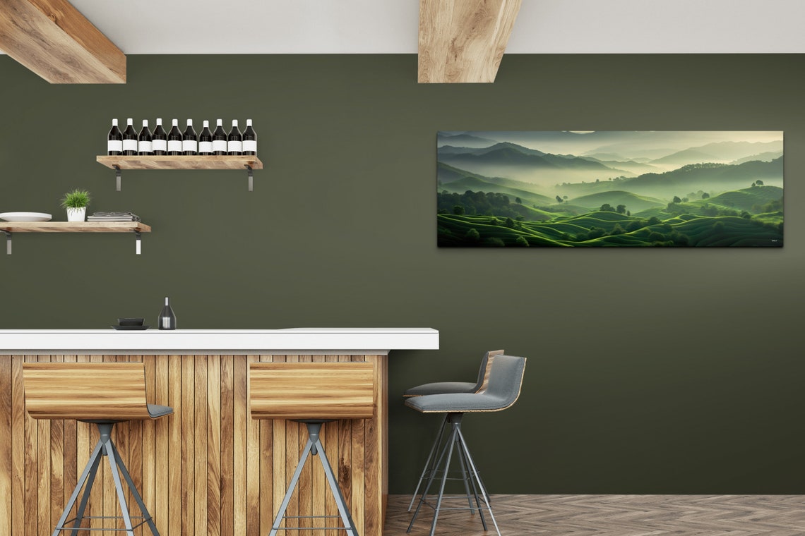 Misty Green Rolling Hills At Dawn Soft Light Panoramic Poster - Image 3