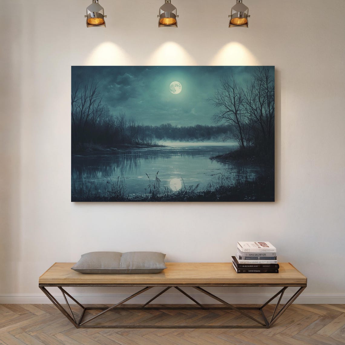 Moonlit Misty Lake with Full Moon and Forest Reflection Night Poster - Image 6
