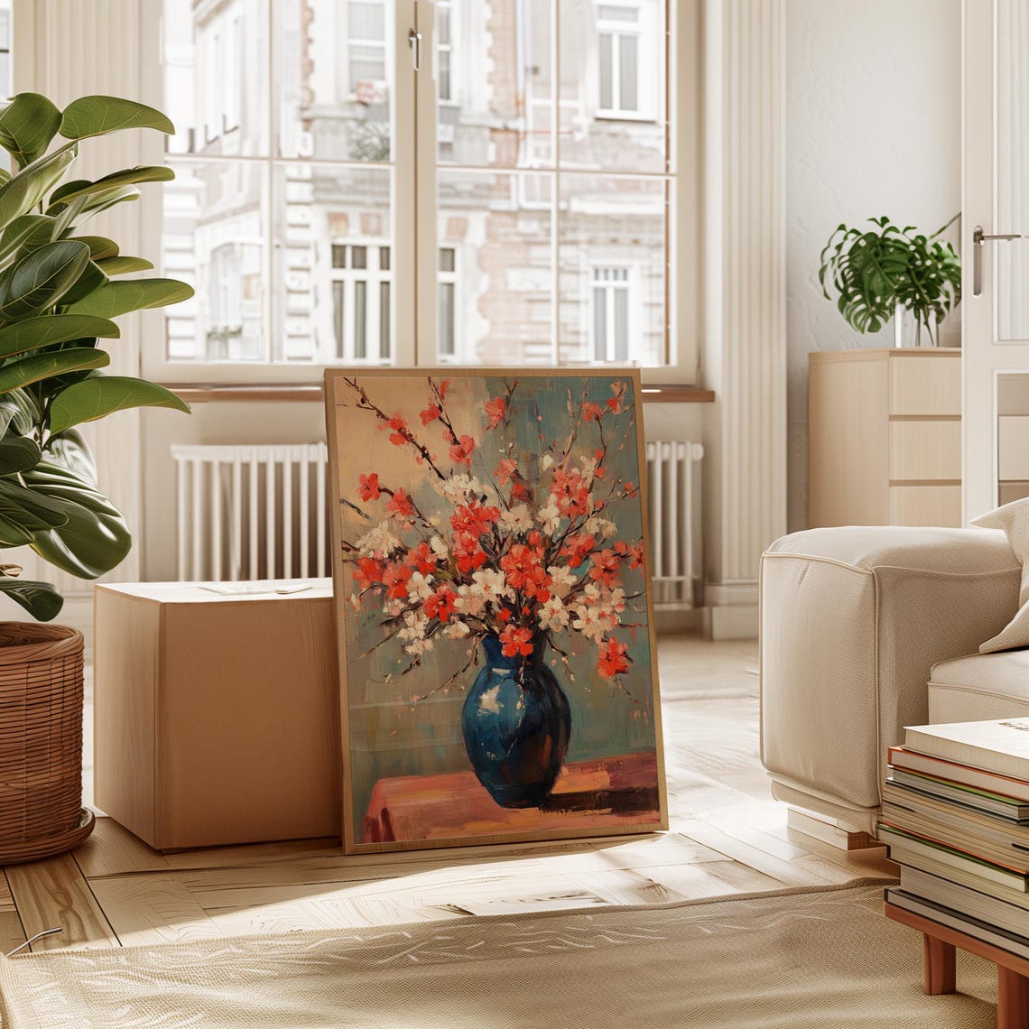 Cherry Blossom Branches in Blue Vase Impressionist Spring Poster - Image 3