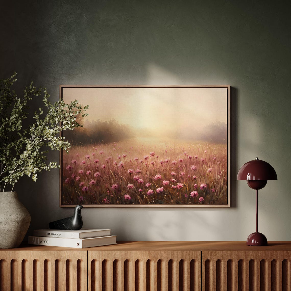 Sunrise Over a Pink Wildflower Meadow Romantic Floral Art Poster - Image 5