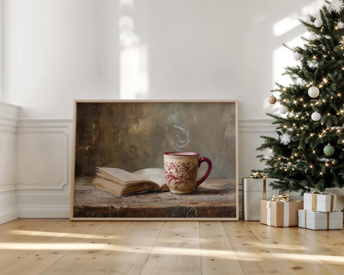 Cozy Coffee And Open Book Still Life Warm Rustic Reading Nook Poster