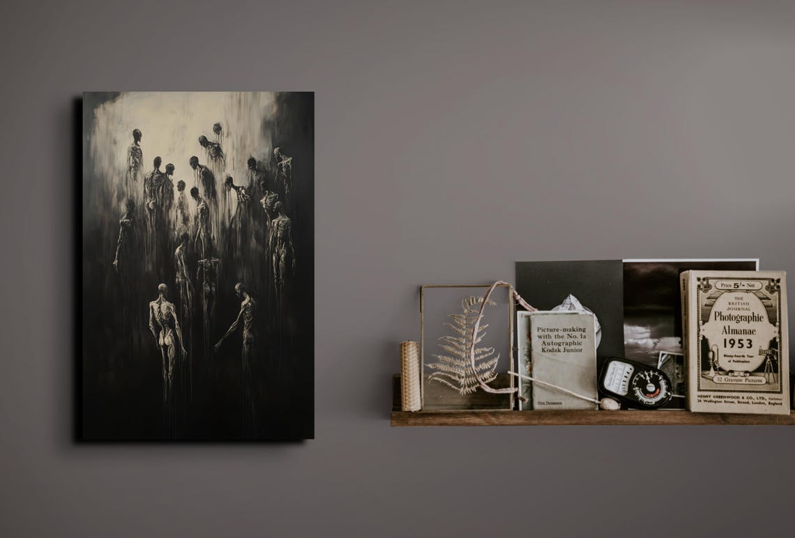 Shadowy Figures Emerging from Darkness Moody Gothic Art Poster - Image 7
