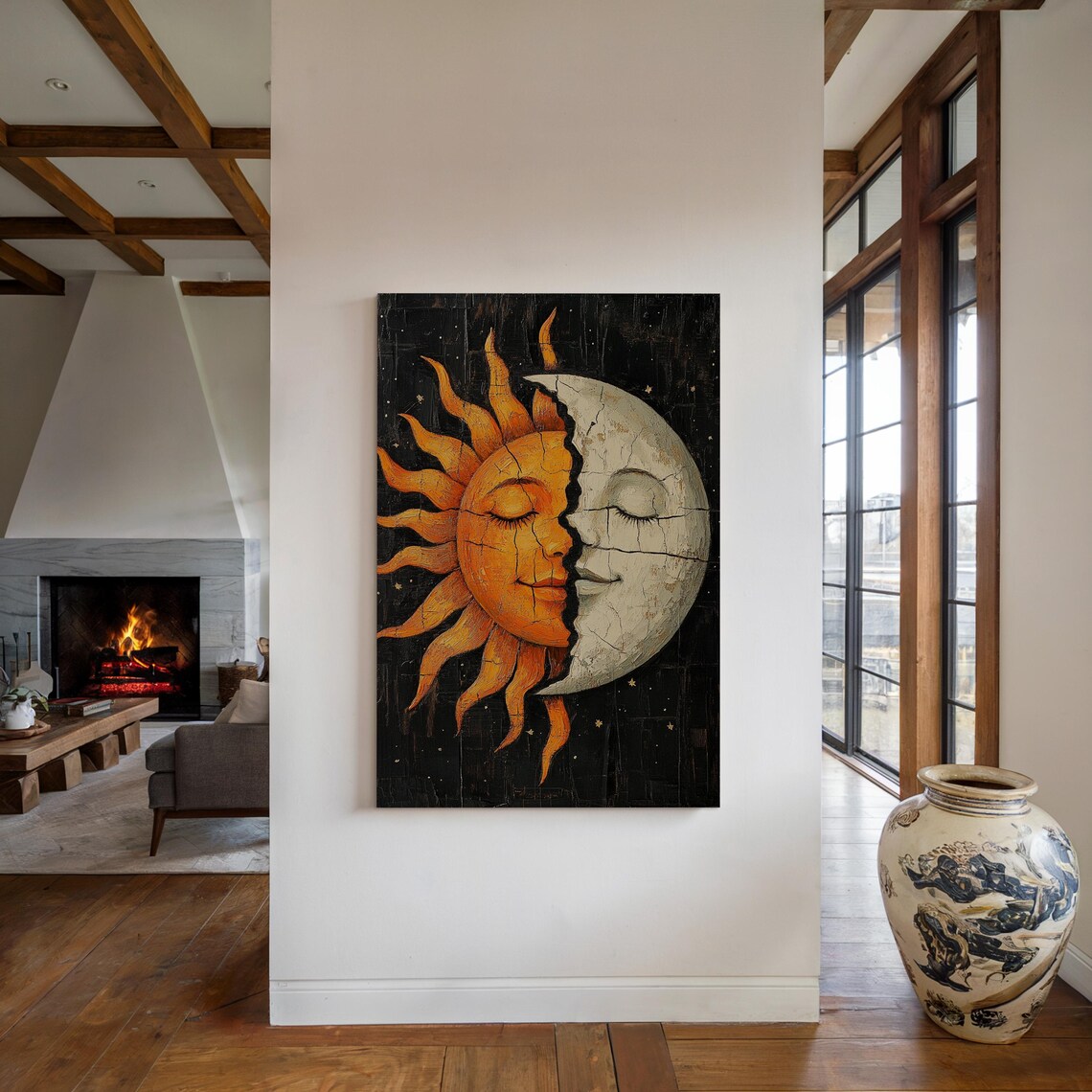 Sun And Moon Cracked Texture, Boho Celestial Harmony - Image 4